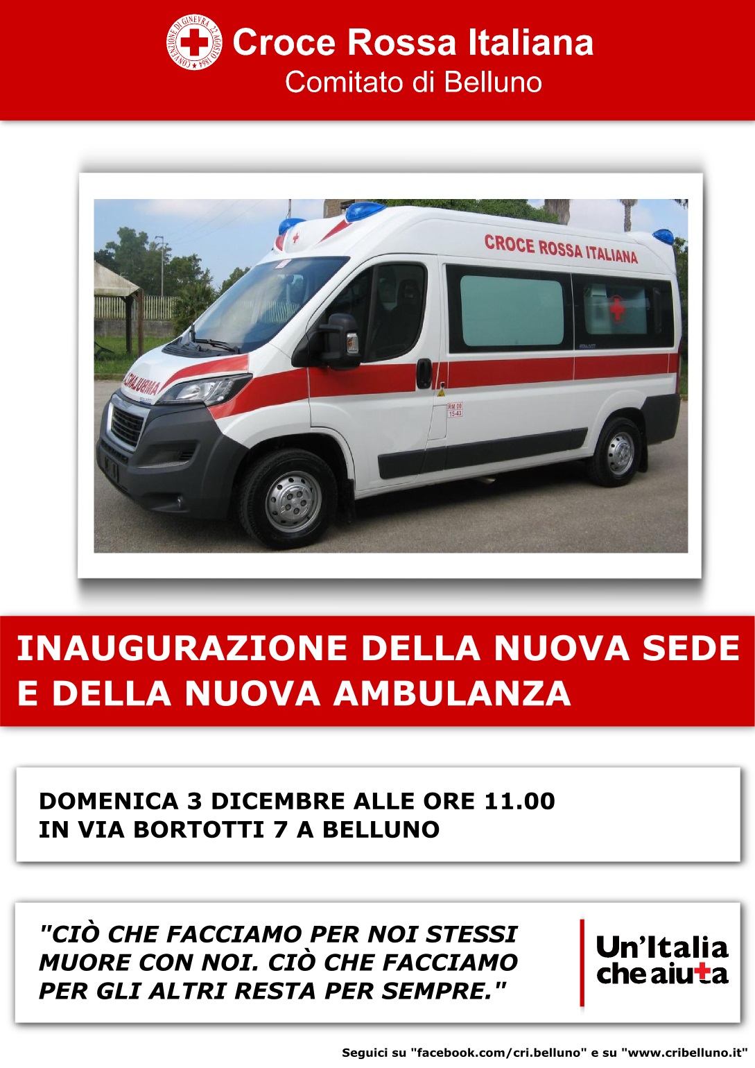 Belluno – il 3 dicembre l’inaugurazione della nuova ambulanza e della nuova sede