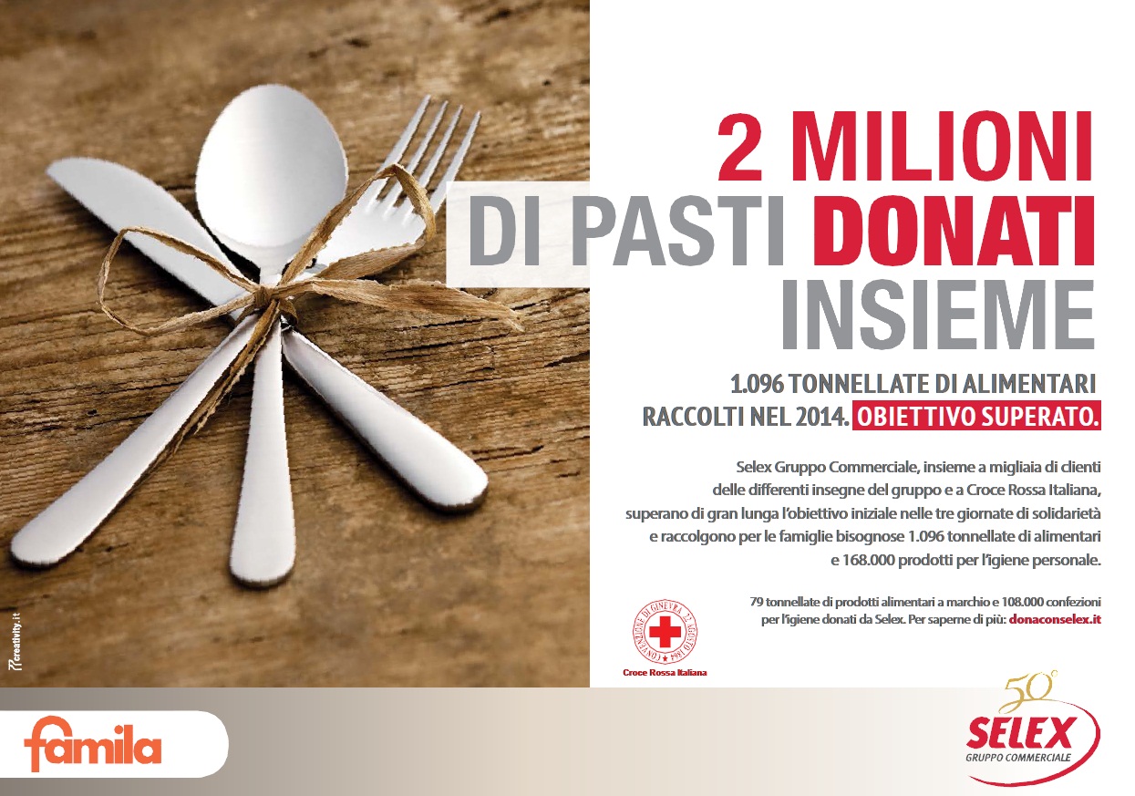 CRI Selex: nel 2014 insieme abbiamo donato 2 milioni di pasti. Obiettivo superato