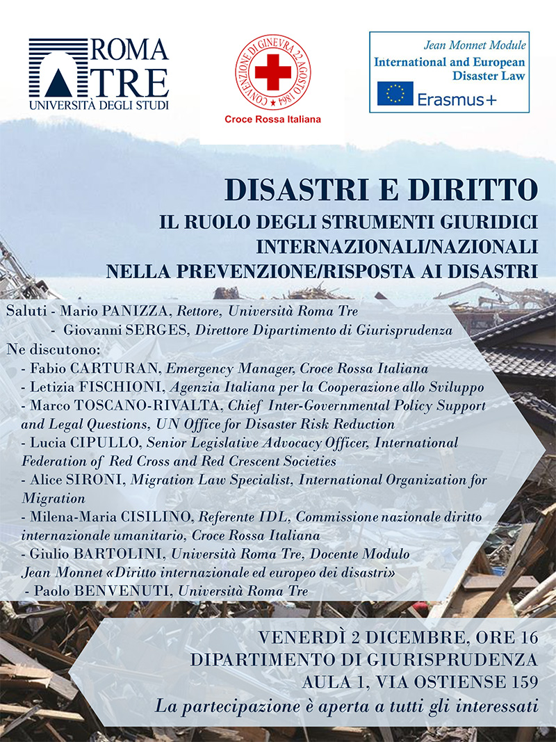 Disastri e Diritto – il 2 Dicembre appuntamento a Roma per parlare di prevenzione e risposta