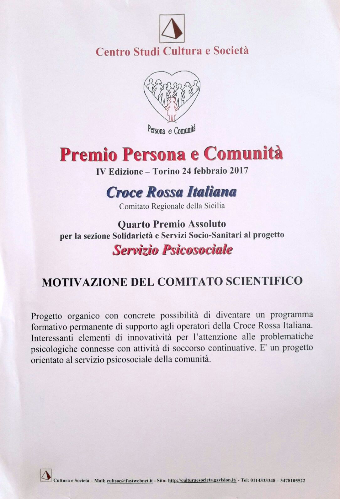 CRI Sicilia a Torino per ricevere il Premio Persona e Comunità