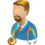 Icona di un medico con un fonendoscopio in primo piano
