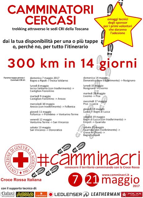 #Camminacri 300 km di trekking attraverso la Toscana con la Croce Rossa di Bagno a Ripoli