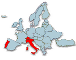 Mappa con Svizzera, Italia e Portogallo evidenziati