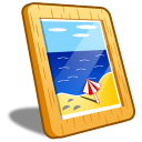 Icona di una cornice con un disegno di una spiaggia e un ombrellone