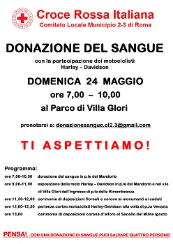 Donaziona sangue Roma 24 maggio CRI