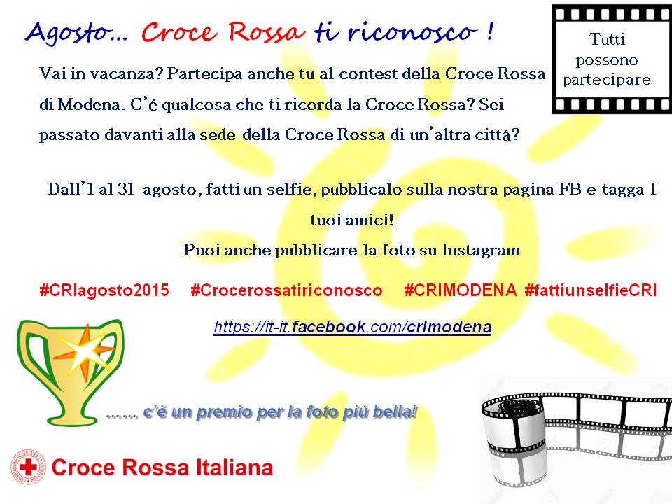 CRI Modena lancia social contest: Agsoto Croce Rossa ti riconosco